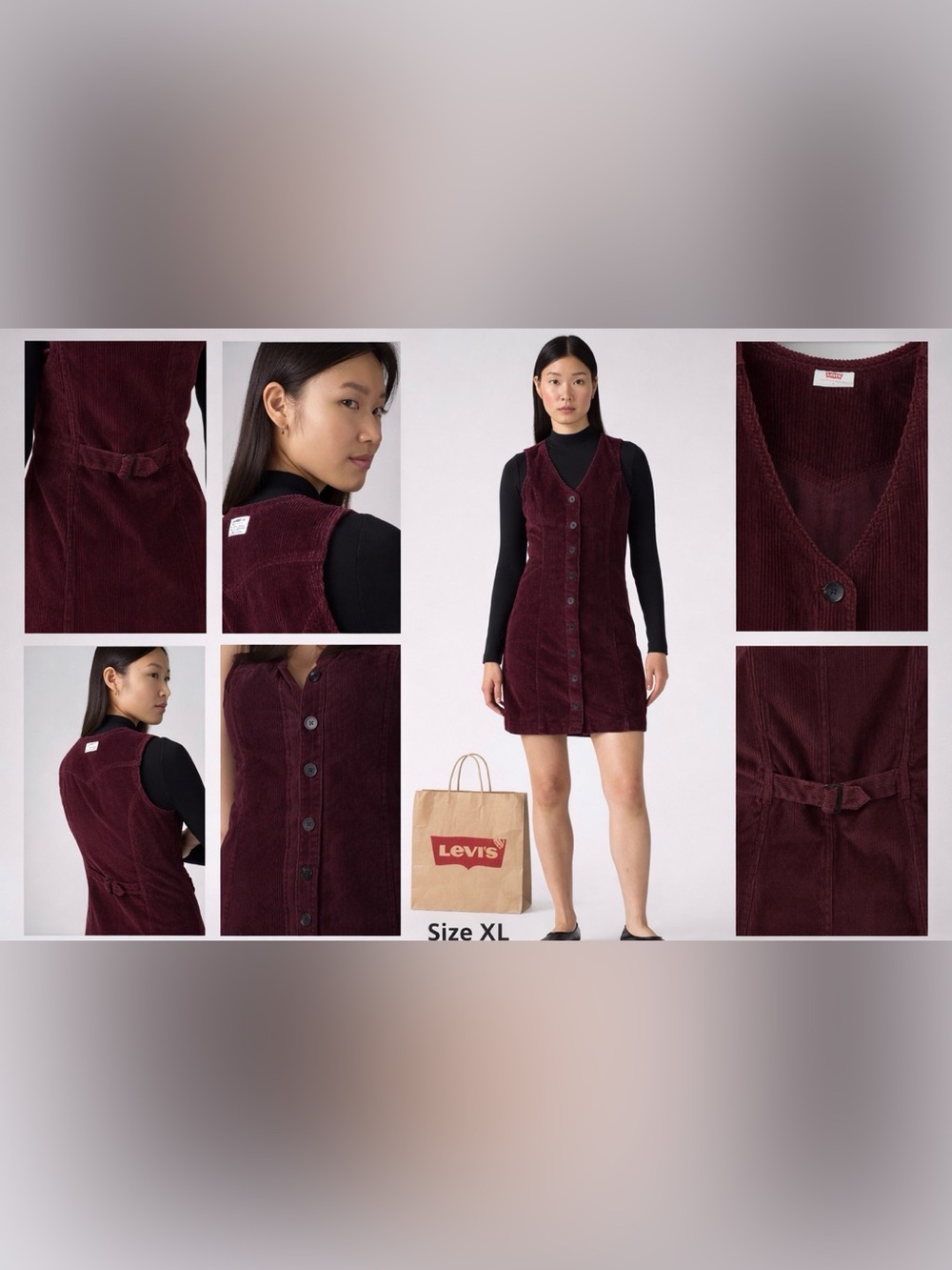 Levi's Women's Deep Wine Corduroy Button-Front Dress